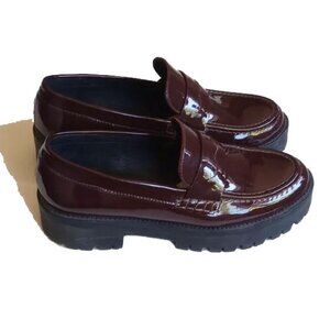Steve Madden Burgundy Patent Leather Shoes 8 Chunky Lug Sole